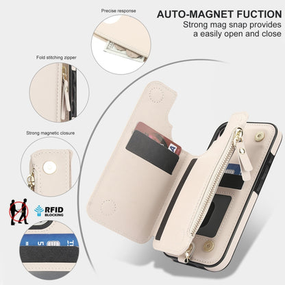 For iPhone 16 Plus Double Flap Zipper RFID Leather Phone Case with Short Lanyard(White) - iPhone 16 Plus Cases by buy2fix | Online Shopping UK | buy2fix