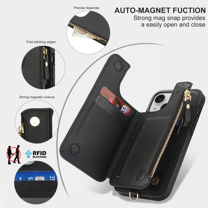 For iPhone 13 Double Flap Zipper RFID Leather Phone Case with Short Lanyard(Black) - iPhone 13 Cases by buy2fix | Online Shopping UK | buy2fix