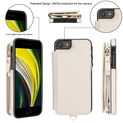 For iPhone SE 2022 / 2020 / 8 Double Flap Zipper RFID Leather Phone Case with Short Lanyard(White) - iPhone SE 2022 / 2020 / 8 / 7 Cases by buy2fix | Online Shopping UK | buy2fix