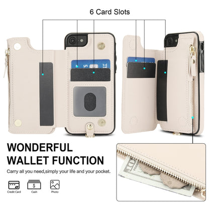 For iPhone SE 2022 / 2020 / 8 Double Flap Zipper RFID Leather Phone Case with Short Lanyard(White) - iPhone SE 2022 / 2020 / 8 / 7 Cases by buy2fix | Online Shopping UK | buy2fix