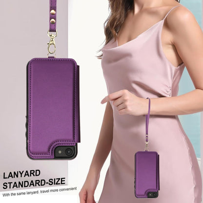 For iPhone SE 2022 / 2020 / 8 Double Flap Zipper RFID Leather Phone Case with Short Lanyard(Dark Purple) - iPhone SE 2022 / 2020 / 8 / 7 Cases by buy2fix | Online Shopping UK | buy2fix