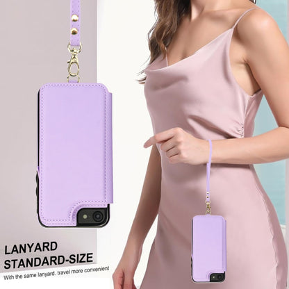 For iPhone SE 2022 / 2020 / 8 Double Flap Zipper RFID Leather Phone Case with Short Lanyard(Light Purple) - iPhone SE 2022 / 2020 / 8 / 7 Cases by buy2fix | Online Shopping UK | buy2fix