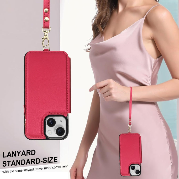For iPhone 13 mini Double Flap Zipper RFID Leather Phone Case with Short Lanyard(Red) - iPhone 13 mini Cases by buy2fix | Online Shopping UK | buy2fix