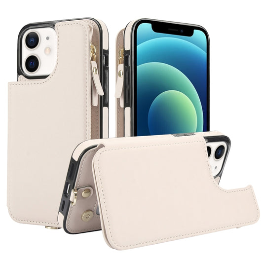 For iPhone 12 Double Flap Zipper RFID Leather Phone Case with Short Lanyard(White) - iPhone 12 / 12 Pro Cases by buy2fix | Online Shopping UK | buy2fix
