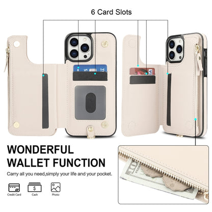 For iPhone 12 Pro Max Double Flap Zipper RFID Leather Phone Case with Short Lanyard(White) - iPhone 12 Pro Max Cases by buy2fix | Online Shopping UK | buy2fix