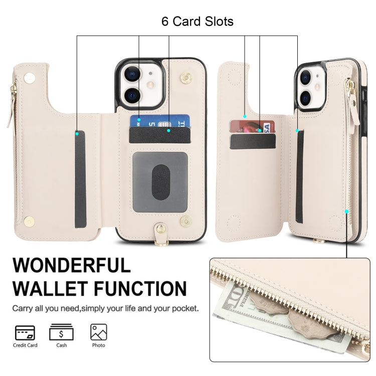 For iPhone 12 mini Double Flap Zipper RFID Leather Phone Case with Short Lanyard(White) - iPhone 12 mini Cases by buy2fix | Online Shopping UK | buy2fix