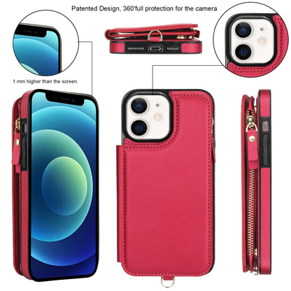 For iPhone 12 mini Double Flap Zipper RFID Leather Phone Case with Short Lanyard(Red) - iPhone 12 mini Cases by buy2fix | Online Shopping UK | buy2fix