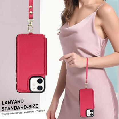 For iPhone 12 mini Double Flap Zipper RFID Leather Phone Case with Short Lanyard(Red) - iPhone 12 mini Cases by buy2fix | Online Shopping UK | buy2fix