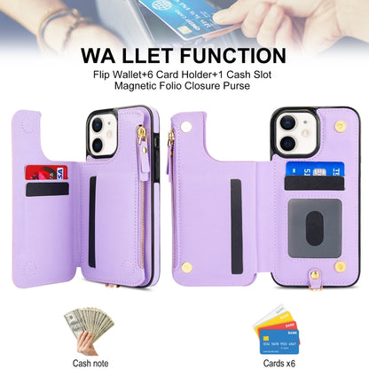 For iPhone 12 mini Double Flap Zipper RFID Leather Phone Case with Short Lanyard(Light Purple) - iPhone 12 mini Cases by buy2fix | Online Shopping UK | buy2fix