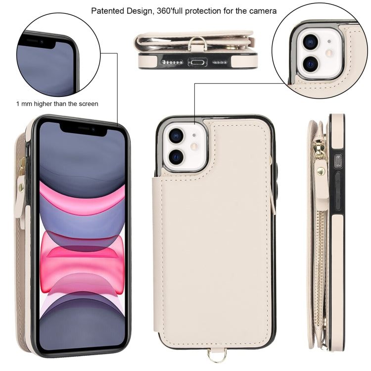 For iPhone 11 Pro Max Double Flap Zipper RFID Leather Phone Case with Short Lanyard(White) - iPhone 11 Pro Max Cases by buy2fix | Online Shopping UK | buy2fix