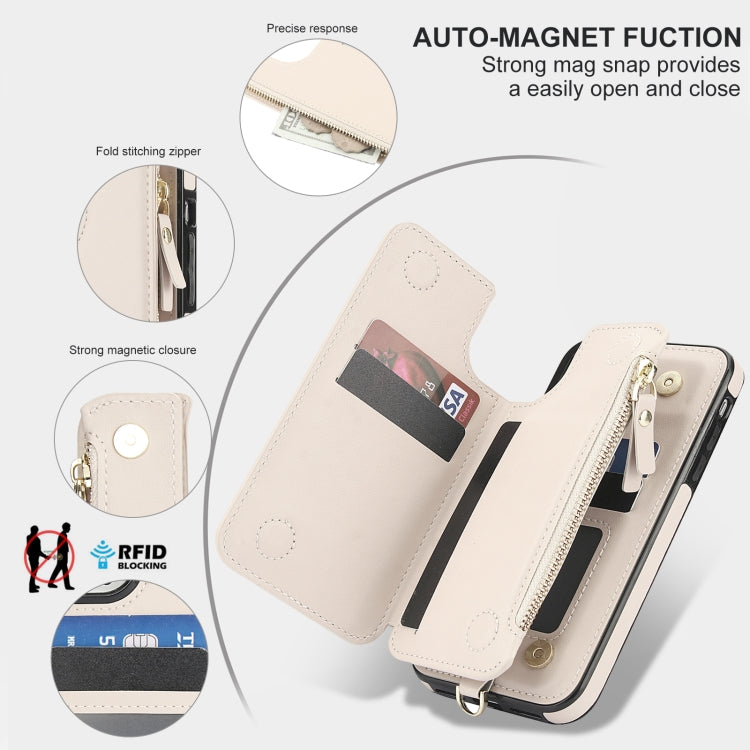For iPhone 11 Pro Max Double Flap Zipper RFID Leather Phone Case with Short Lanyard(White) - iPhone 11 Pro Max Cases by buy2fix | Online Shopping UK | buy2fix