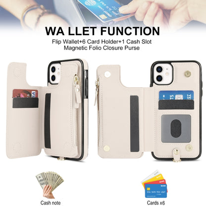 For iPhone 11 Pro Max Double Flap Zipper RFID Leather Phone Case with Short Lanyard(White) - iPhone 11 Pro Max Cases by buy2fix | Online Shopping UK | buy2fix