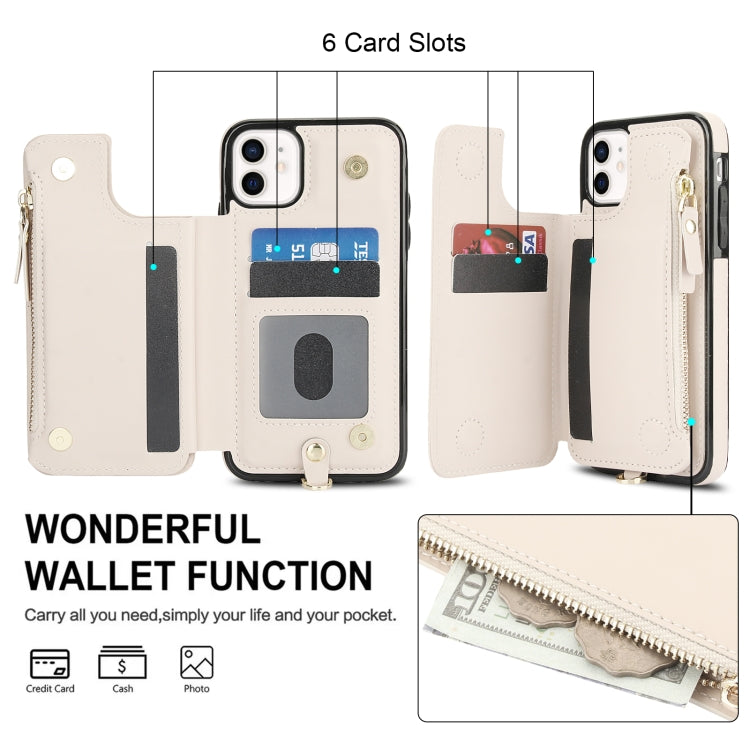 For iPhone 11 Pro Max Double Flap Zipper RFID Leather Phone Case with Short Lanyard(White) - iPhone 11 Pro Max Cases by buy2fix | Online Shopping UK | buy2fix