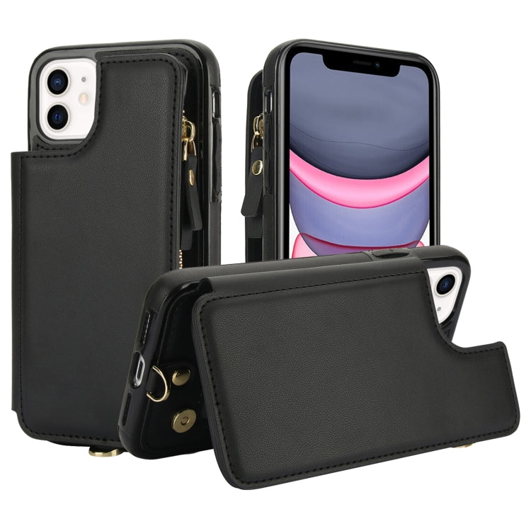 For iPhone 11 Pro Max Double Flap Zipper RFID Leather Phone Case with Short Lanyard(Black) - iPhone 11 Pro Max Cases by buy2fix | Online Shopping UK | buy2fix