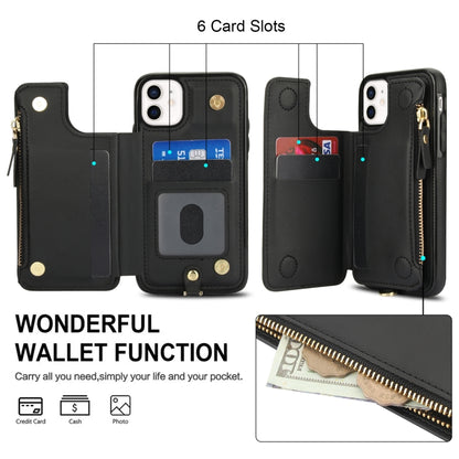 For iPhone 11 Pro Max Double Flap Zipper RFID Leather Phone Case with Short Lanyard(Black) - iPhone 11 Pro Max Cases by buy2fix | Online Shopping UK | buy2fix