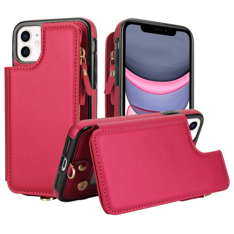 For iPhone 11 Pro Max Double Flap Zipper RFID Leather Phone Case with Short Lanyard(Red) - iPhone 11 Pro Max Cases by buy2fix | Online Shopping UK | buy2fix
