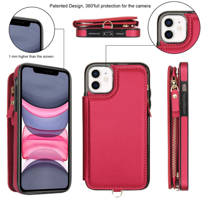 For iPhone 11 Pro Max Double Flap Zipper RFID Leather Phone Case with Short Lanyard(Red) - iPhone 11 Pro Max Cases by buy2fix | Online Shopping UK | buy2fix