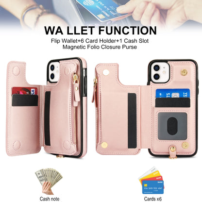 For iPhone 11 Pro Max Double Flap Zipper RFID Leather Phone Case with Short Lanyard(Rose Gold) - iPhone 11 Pro Max Cases by buy2fix | Online Shopping UK | buy2fix