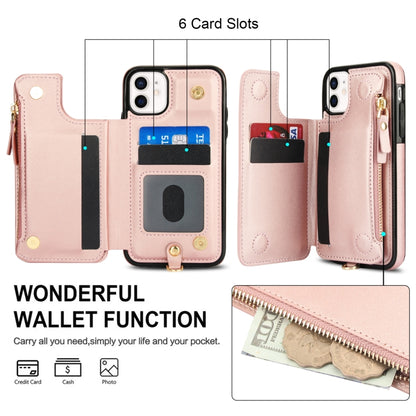 For iPhone 11 Pro Max Double Flap Zipper RFID Leather Phone Case with Short Lanyard(Rose Gold) - iPhone 11 Pro Max Cases by buy2fix | Online Shopping UK | buy2fix