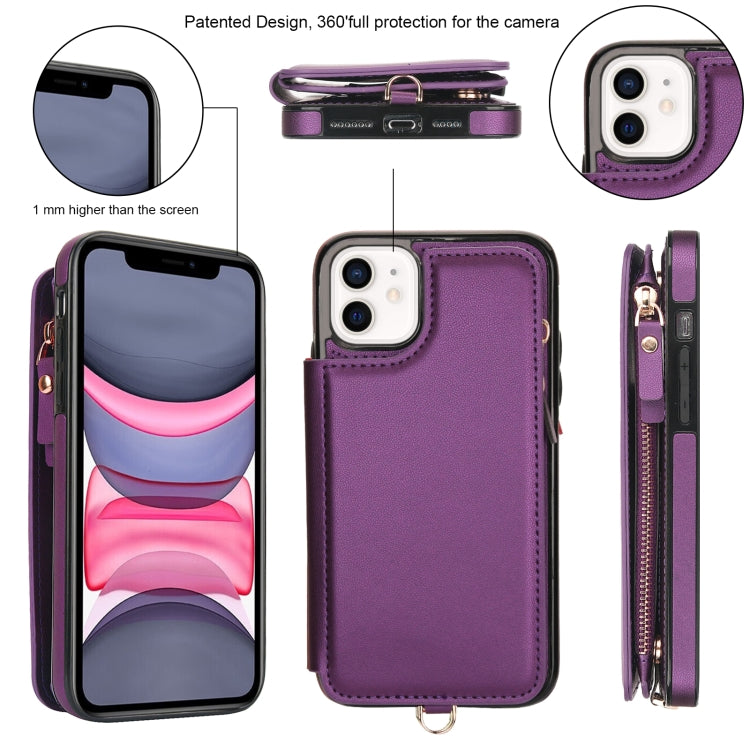 For iPhone 11 Pro Max Double Flap Zipper RFID Leather Phone Case with Short Lanyard(Dark Purple) - iPhone 11 Pro Max Cases by buy2fix | Online Shopping UK | buy2fix