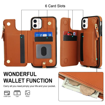 For iPhone 11 Pro Max Double Flap Zipper RFID Leather Phone Case with Short Lanyard(Brown) - iPhone 11 Pro Max Cases by buy2fix | Online Shopping UK | buy2fix