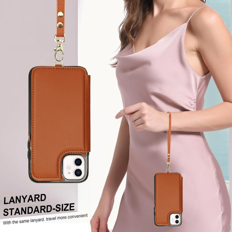 For iPhone 11 Pro Max Double Flap Zipper RFID Leather Phone Case with Short Lanyard(Brown) - iPhone 11 Pro Max Cases by buy2fix | Online Shopping UK | buy2fix