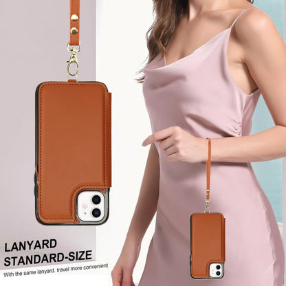 For iPhone 11 Pro Max Double Flap Zipper RFID Leather Phone Case with Short Lanyard(Brown) - iPhone 11 Pro Max Cases by buy2fix | Online Shopping UK | buy2fix