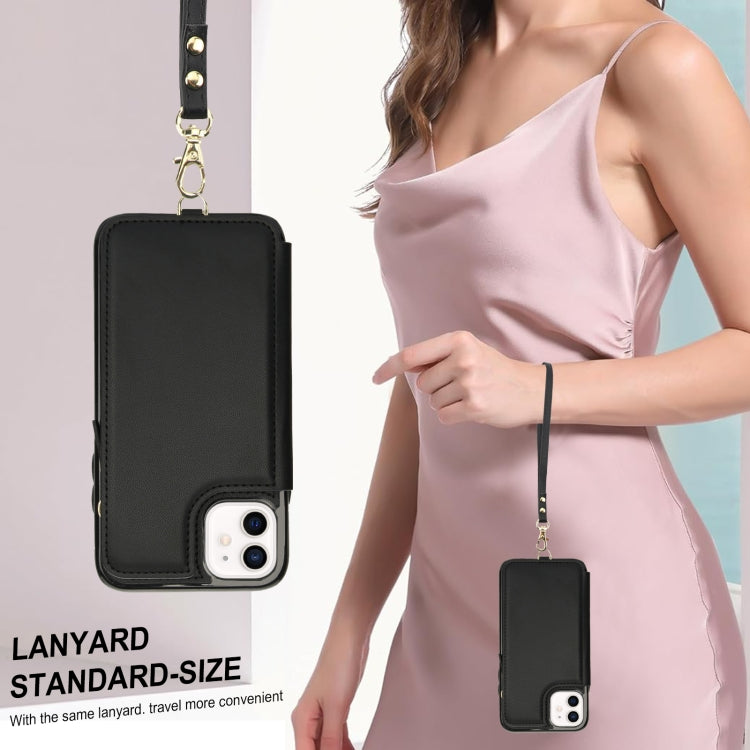 For iPhone 11 Double Flap Zipper RFID Leather Phone Case with Short Lanyard(Black) - iPhone 11 Cases by buy2fix | Online Shopping UK | buy2fix