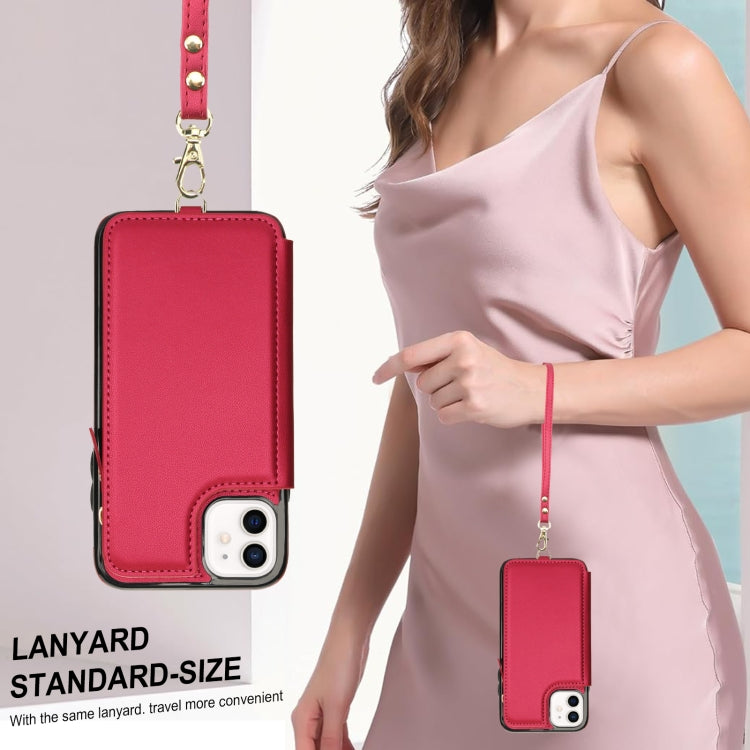 For iPhone 11 Double Flap Zipper RFID Leather Phone Case with Short Lanyard(Red) - iPhone 11 Cases by buy2fix | Online Shopping UK | buy2fix
