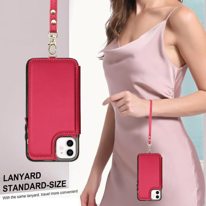 For iPhone 11 Double Flap Zipper RFID Leather Phone Case with Short Lanyard(Red) - iPhone 11 Cases by buy2fix | Online Shopping UK | buy2fix