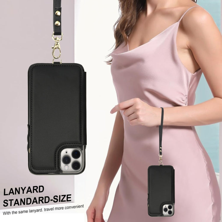 For iPhone 11 Pro Double Flap Zipper RFID Leather Phone Case with Short Lanyard(Black) - iPhone 11 Pro Cases by buy2fix | Online Shopping UK | buy2fix