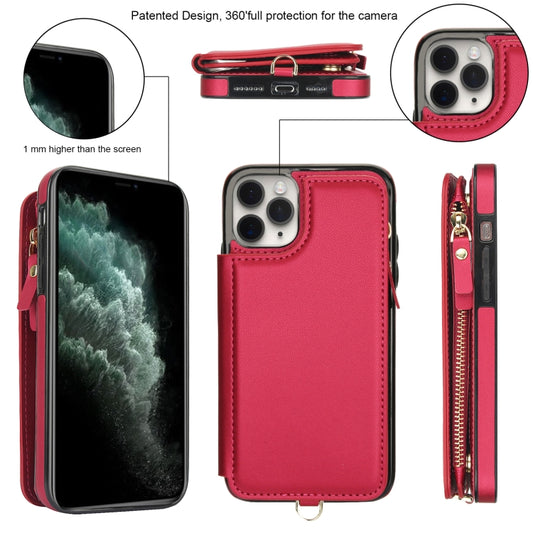 For iPhone 11 Pro Double Flap Zipper RFID Leather Phone Case with Short Lanyard(Red) - iPhone 11 Pro Cases by buy2fix | Online Shopping UK | buy2fix