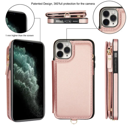 For iPhone 11 Pro Double Flap Zipper RFID Leather Phone Case with Short Lanyard(Rose Gold) - iPhone 11 Pro Cases by buy2fix | Online Shopping UK | buy2fix