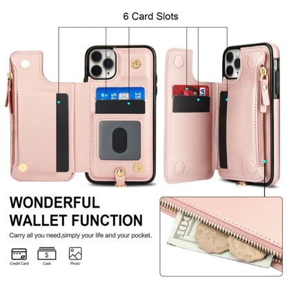 For iPhone 11 Pro Double Flap Zipper RFID Leather Phone Case with Short Lanyard(Rose Gold) - iPhone 11 Pro Cases by buy2fix | Online Shopping UK | buy2fix