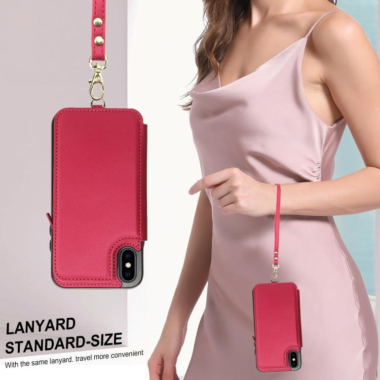 For iPhone X / XS Double Flap Zipper RFID Leather Phone Case with Short Lanyard(Red) - More iPhone Cases by buy2fix | Online Shopping UK | buy2fix