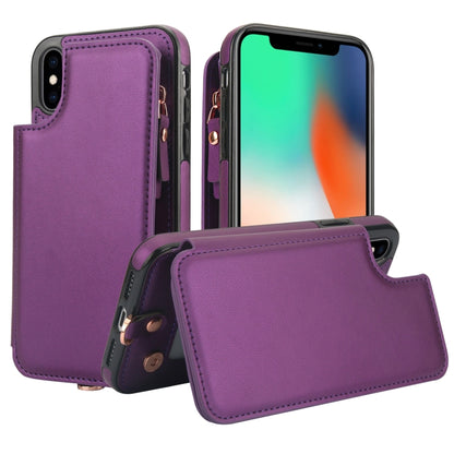 For iPhone X / XS Double Flap Zipper RFID Leather Phone Case with Short Lanyard(Dark Purple) - More iPhone Cases by buy2fix | Online Shopping UK | buy2fix