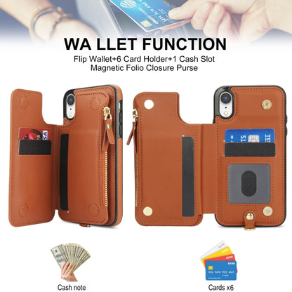 For iPhone XR Double Flap Zipper RFID Leather Phone Case with Short Lanyard(Brown) - More iPhone Cases by buy2fix | Online Shopping UK | buy2fix
