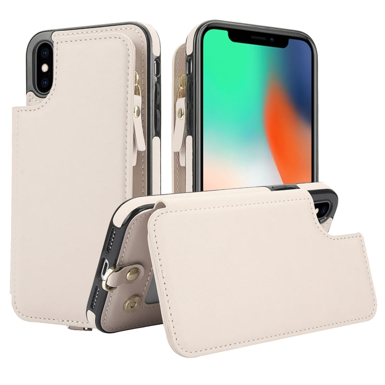 For iPhone XS Max Double Flap Zipper RFID Leather Phone Case with Short Lanyard(White) - More iPhone Cases by buy2fix | Online Shopping UK | buy2fix