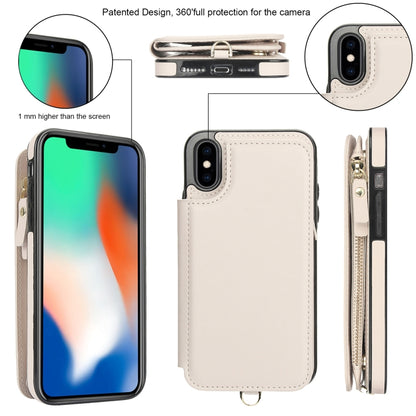 For iPhone XS Max Double Flap Zipper RFID Leather Phone Case with Short Lanyard(White) - More iPhone Cases by buy2fix | Online Shopping UK | buy2fix