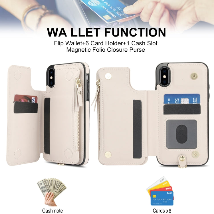 For iPhone XS Max Double Flap Zipper RFID Leather Phone Case with Short Lanyard(White) - More iPhone Cases by buy2fix | Online Shopping UK | buy2fix