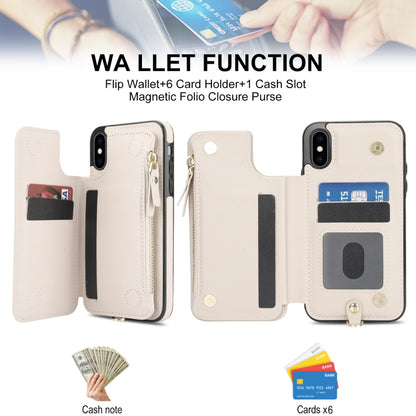 For iPhone XS Max Double Flap Zipper RFID Leather Phone Case with Short Lanyard(White) - More iPhone Cases by buy2fix | Online Shopping UK | buy2fix