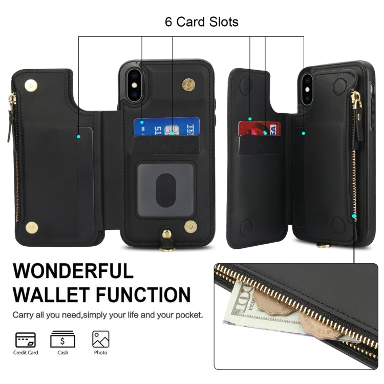 For iPhone XS Max Double Flap Zipper RFID Leather Phone Case with Short Lanyard(Black) - More iPhone Cases by buy2fix | Online Shopping UK | buy2fix