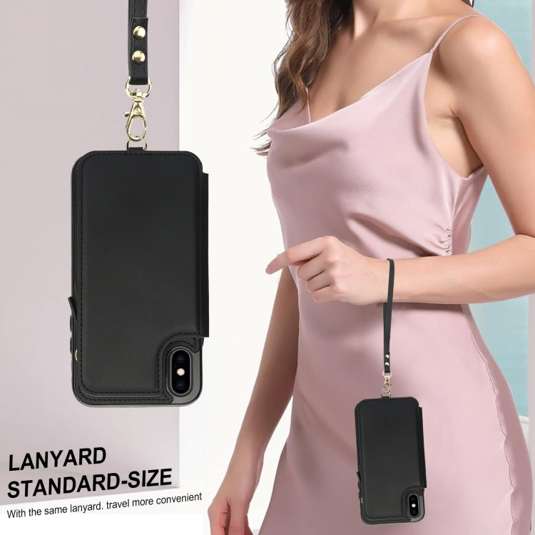 For iPhone XS Max Double Flap Zipper RFID Leather Phone Case with Short Lanyard(Black) - More iPhone Cases by buy2fix | Online Shopping UK | buy2fix