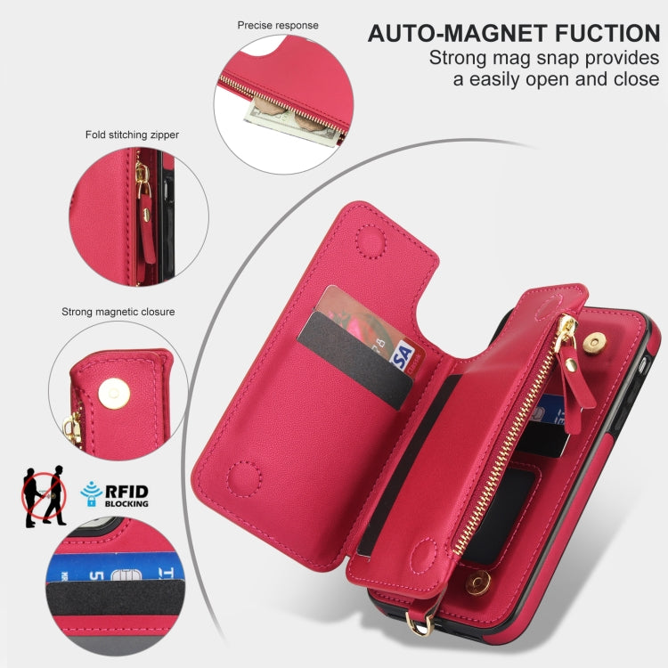 For iPhone XS Max Double Flap Zipper RFID Leather Phone Case with Short Lanyard(Red) - More iPhone Cases by buy2fix | Online Shopping UK | buy2fix