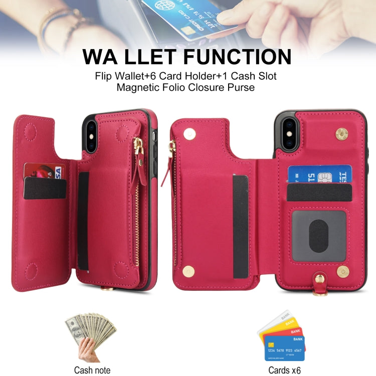 For iPhone XS Max Double Flap Zipper RFID Leather Phone Case with Short Lanyard(Red) - More iPhone Cases by buy2fix | Online Shopping UK | buy2fix
