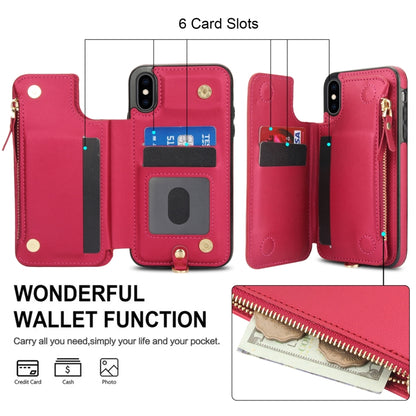 For iPhone XS Max Double Flap Zipper RFID Leather Phone Case with Short Lanyard(Red) - More iPhone Cases by buy2fix | Online Shopping UK | buy2fix