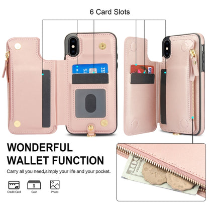 For iPhone XS Max Double Flap Zipper RFID Leather Phone Case with Short Lanyard(Rose Gold) - More iPhone Cases by buy2fix | Online Shopping UK | buy2fix