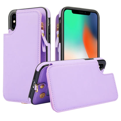For iPhone XS Max Double Flap Zipper RFID Leather Phone Case with Short Lanyard(Light Purple) - More iPhone Cases by buy2fix | Online Shopping UK | buy2fix