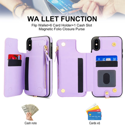 For iPhone XS Max Double Flap Zipper RFID Leather Phone Case with Short Lanyard(Light Purple) - More iPhone Cases by buy2fix | Online Shopping UK | buy2fix