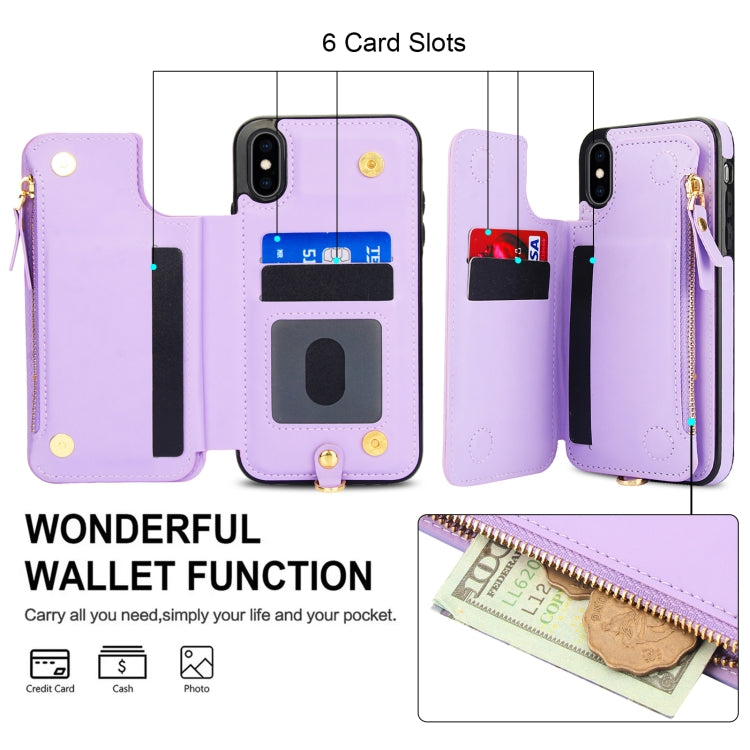 For iPhone XS Max Double Flap Zipper RFID Leather Phone Case with Short Lanyard(Light Purple) - More iPhone Cases by buy2fix | Online Shopping UK | buy2fix